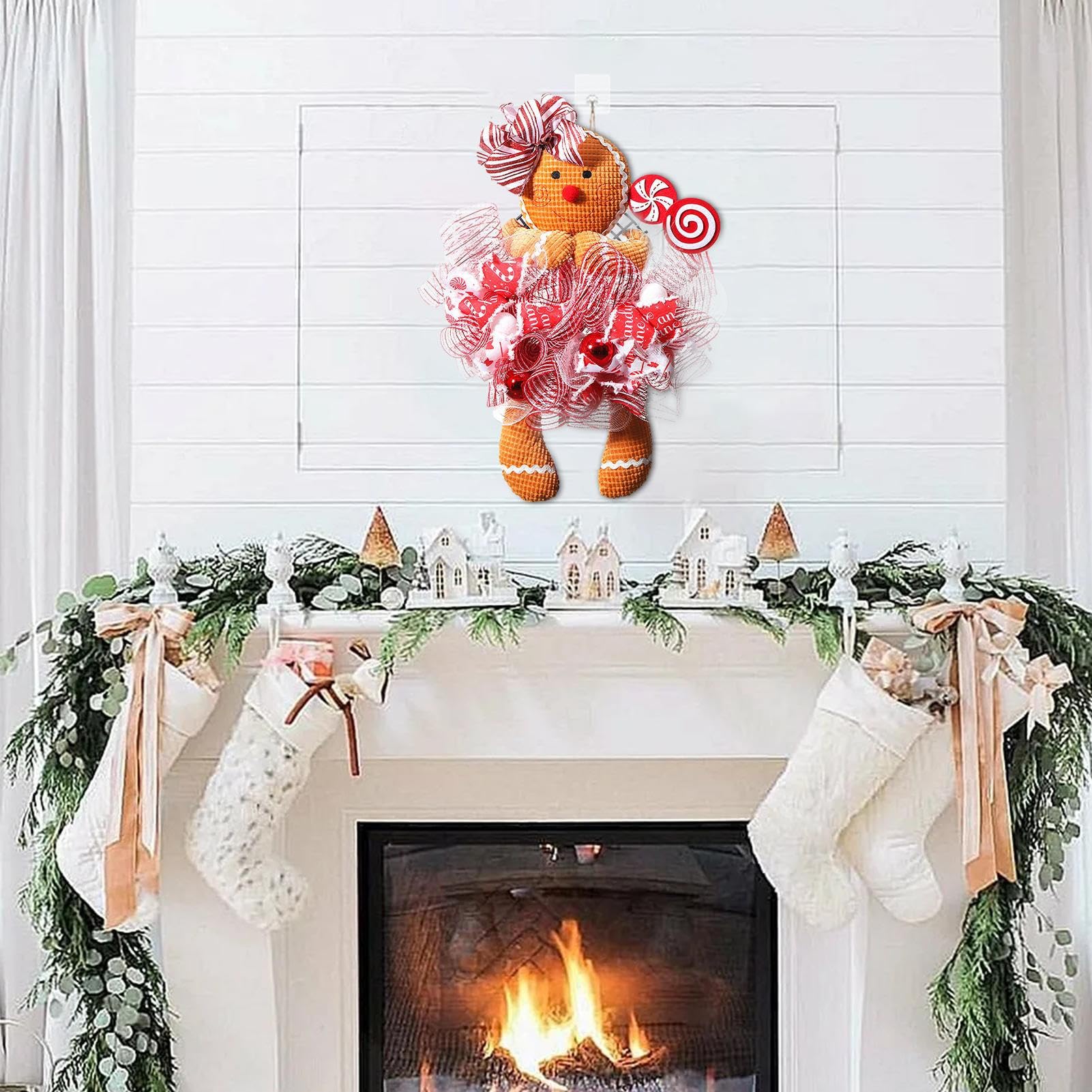 Couronne de d’épice de Noël de d’épice de de Vacances | Couronne de Noël pour mur, cheminée, entrée, cheminée ou fenêtre, 18,11 x 16,14 pouces