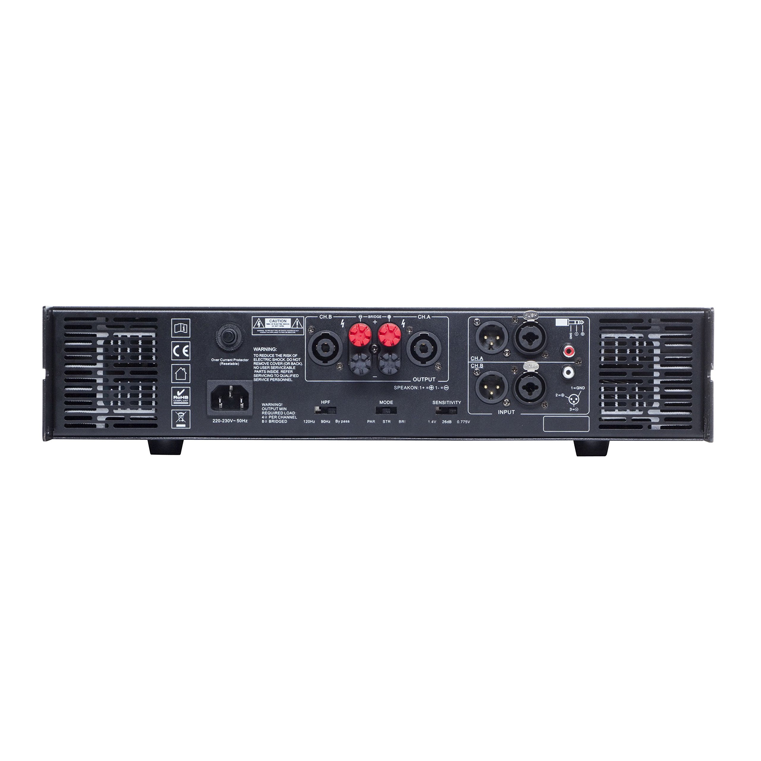 Fame MS 12002 2-Kanal Endstufe, 2x 1120W 4 Ohm, Lüfterkühlung, Speaker Twist Ausgänge, Kombibuchse Cinch Eingänge, Limiter, Frequenzweiche, Class H, 19.1kg