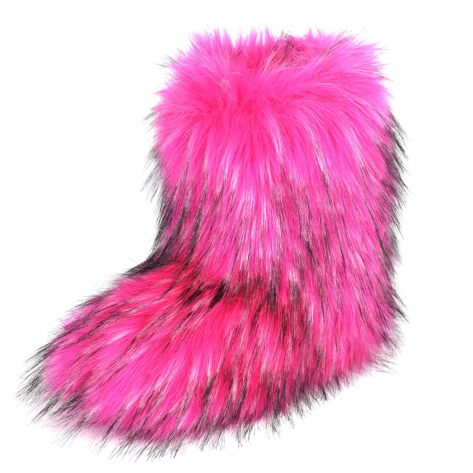 qenqenr Fashion Fur Boots,Flat Heel Comfy Plush Warm Snow Booties,2025 Winter Outdoors Furry Boots,Mid-Calf Faux fur Boot for Women.