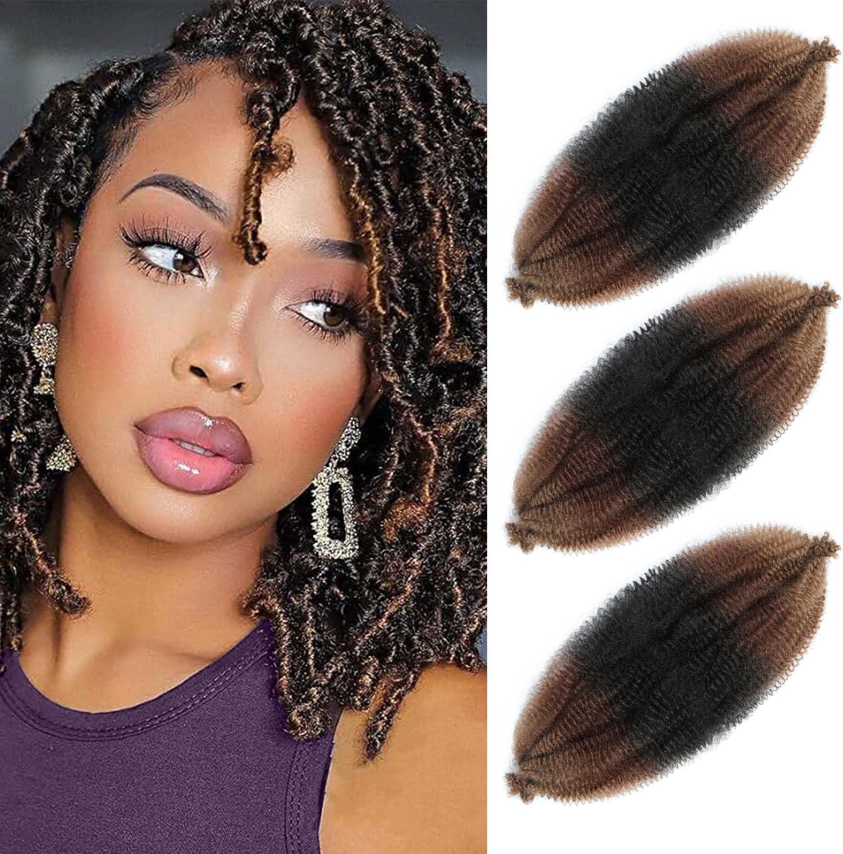 Springy Afro Twist Hair 24 Inch 3Packs, Afro Twist Hair Pre Fluffed Spring Twist Hair Pre Separated Wrapping Hair for Soft Locs Hair Extensions (24 Inch (Pack of 3), 1B/30/27#)