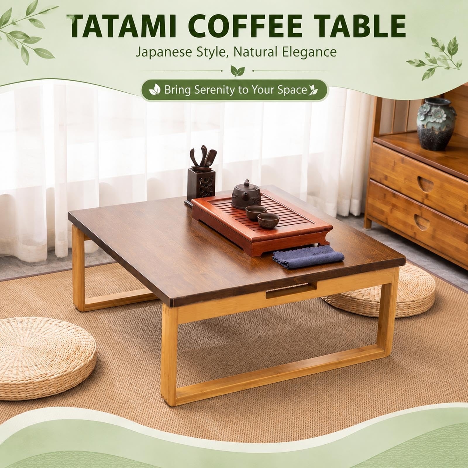 Table de Lit Pliable, Table Japonaise Basse Compacte, Pieds Repliables