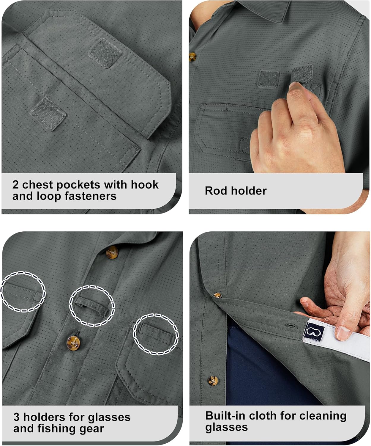 Outdoor Ventures Men's Lightweight Short Sleeve Fishing Shirt UPF 50 Button Down Quick Dry Cooling Hiking Travel Safari Shirt - Image 3