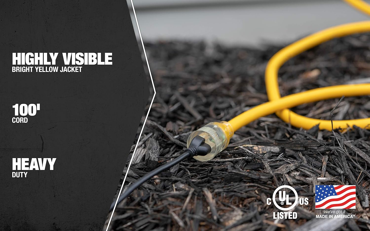 Southwire Polar Solar Extra Heavy Duty Extension Cord, 50Ft, 10 Gauge, 3 Conductor, Outdoor Cord, SJEOW, Lighted End, Yellow, 1788SW0002