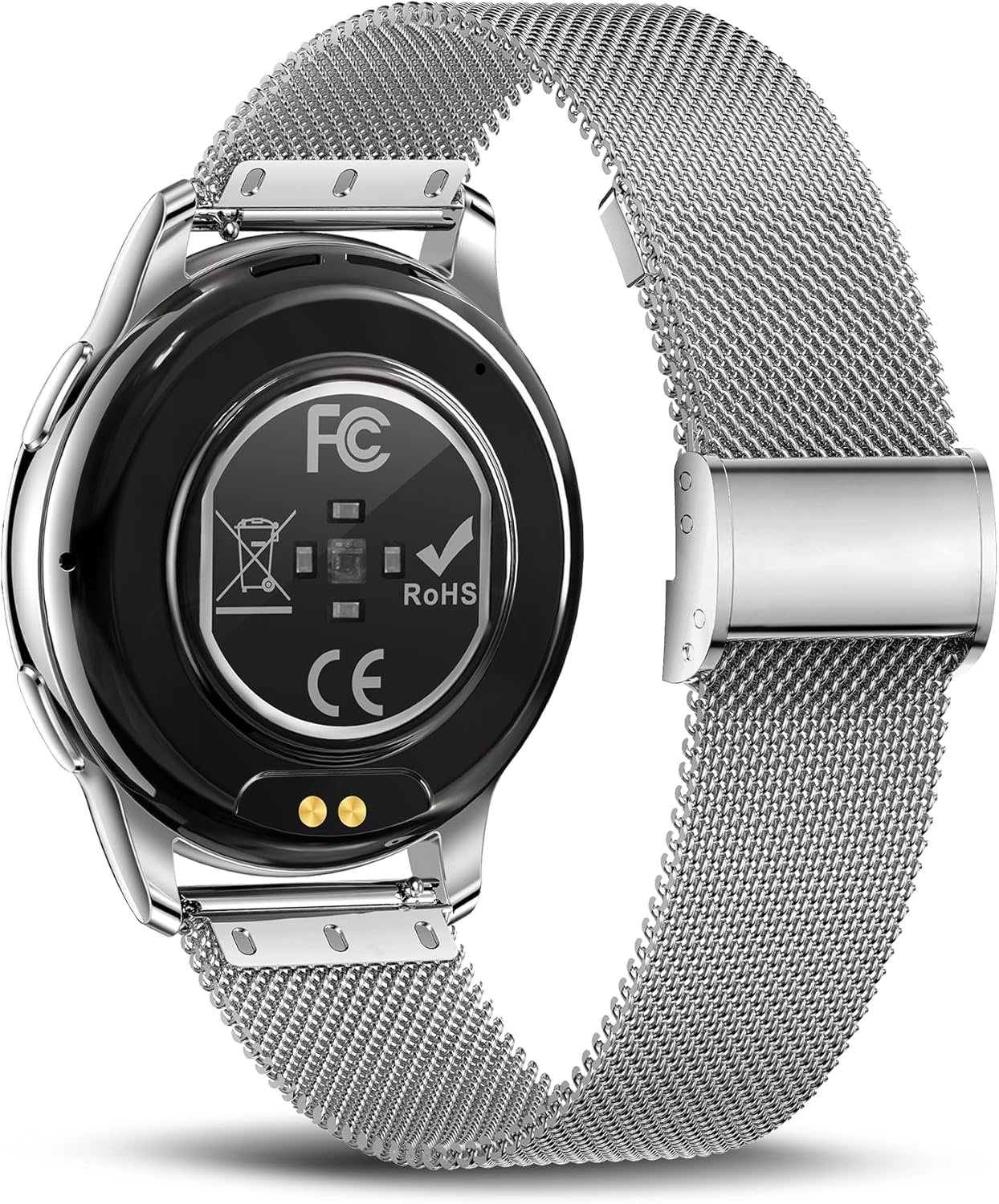 Maoo Ventura Smartwatch Damen 1,32 Zoll AMOLED Display Herzfrequenzmesser SPO₂ Blutdruckmesser IP67 wasserdicht 5 Armbänder Silber