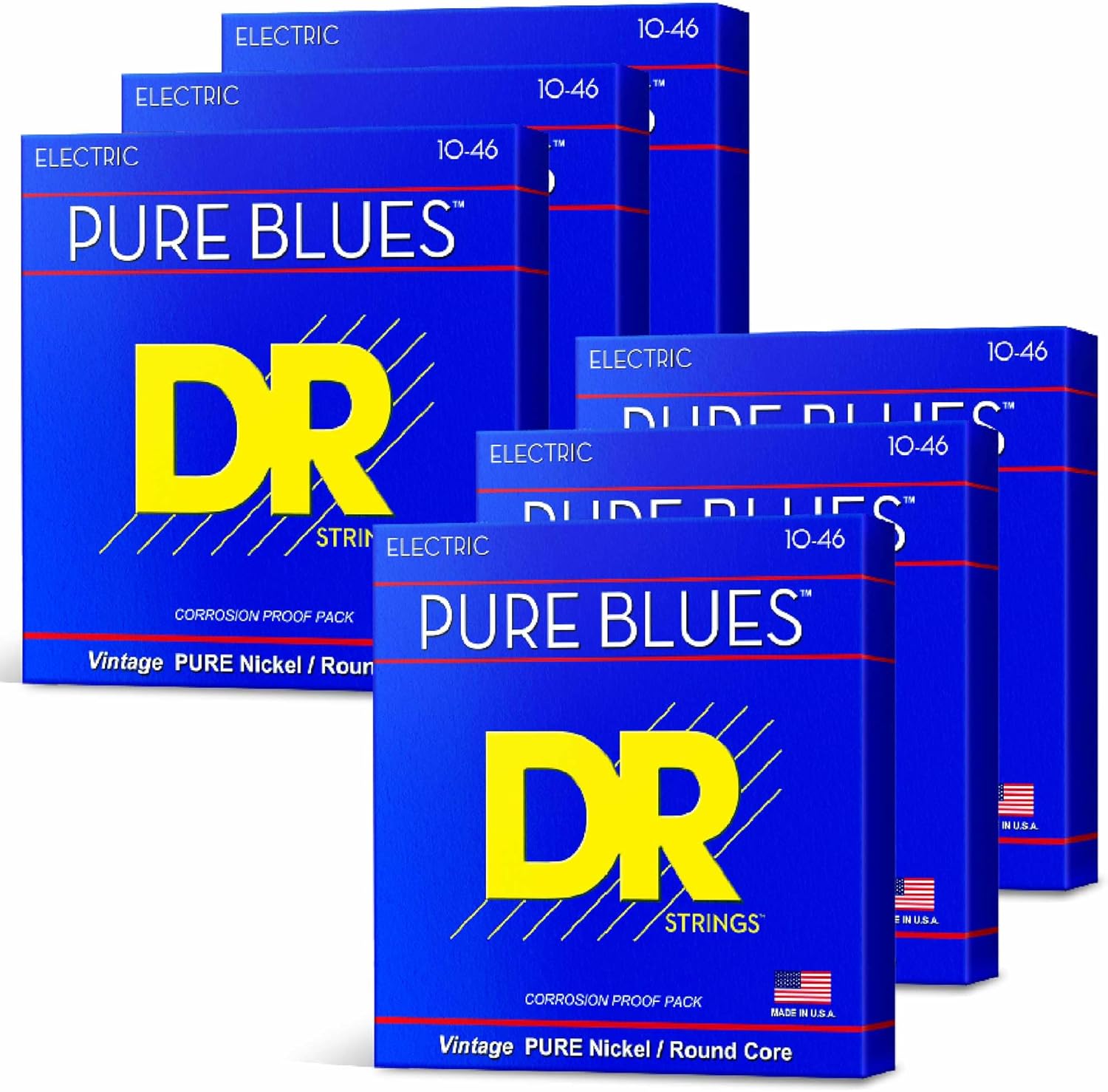 DR Strings PHR-10-6PK Pure Blues Pure Nickel Electric Guitar Strings - .010-.046 Medium Factory, 6-pack