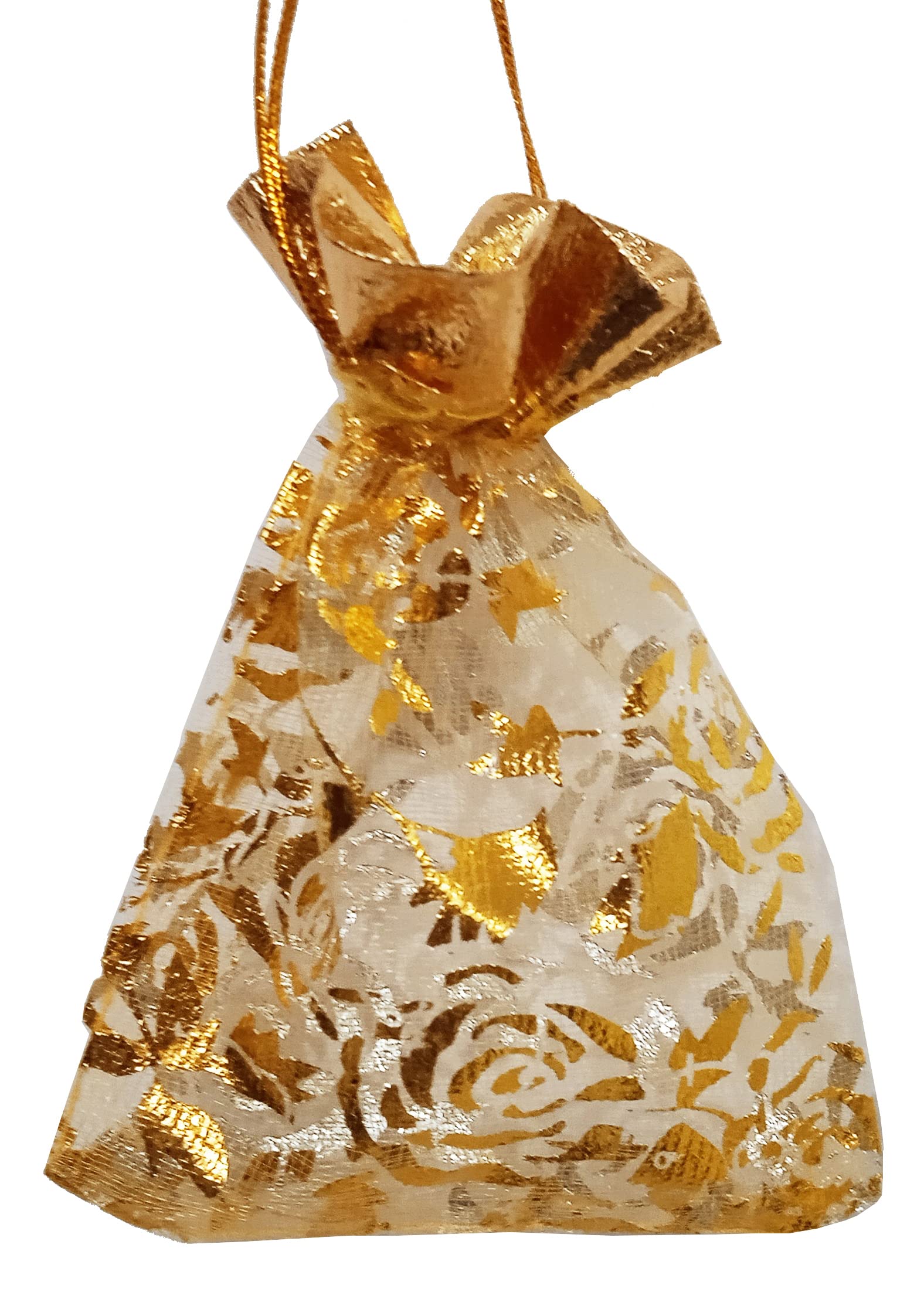 Purpledip Polyester Net Brocade Gift Pouch, Gold, 4 Inches: Pack of 10 Potli Gift Bags (12438) 2