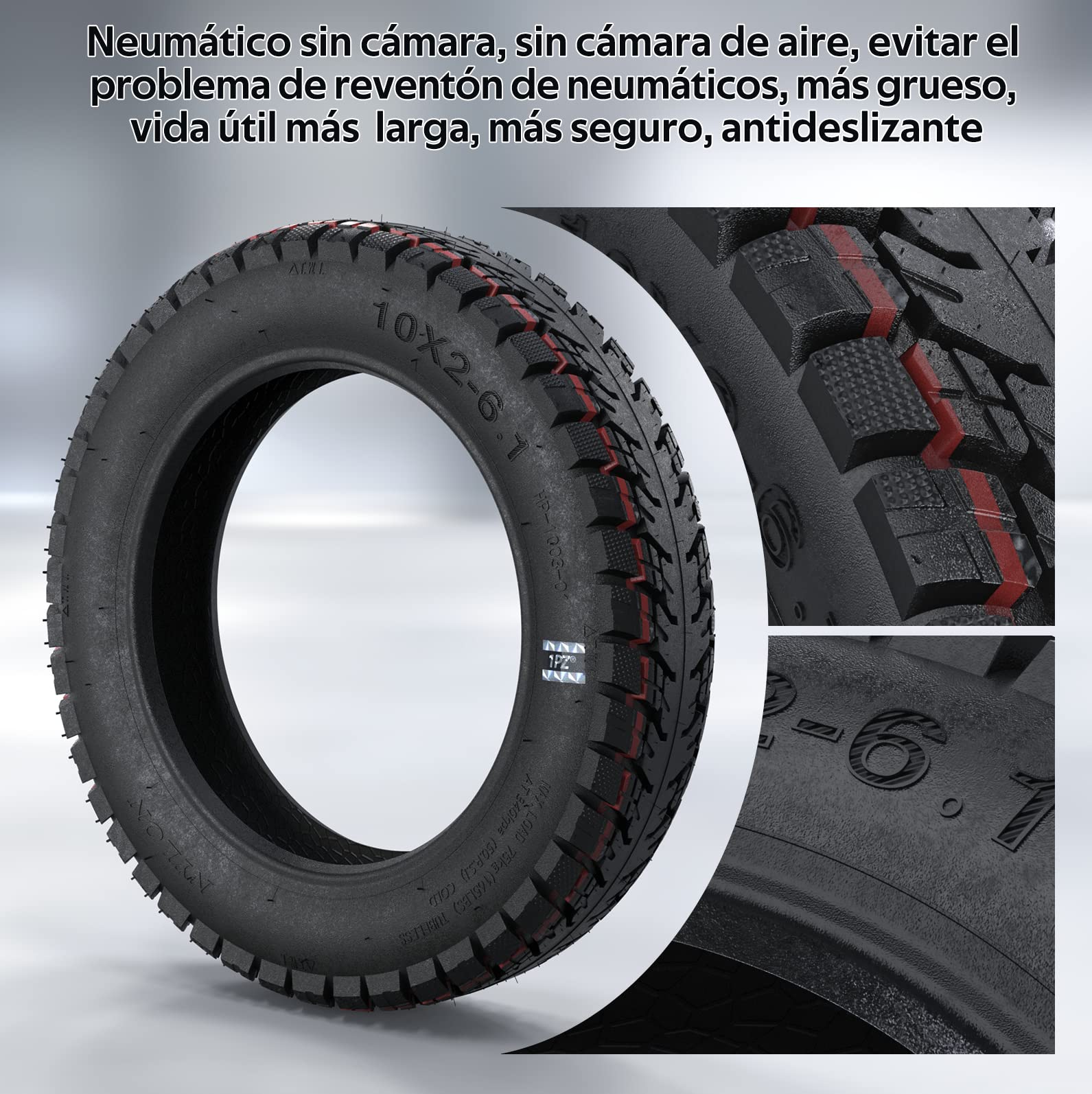 1PZ ST1-X02 Rueda de 10x2-6.1 para 10 pulgadas Patinete Eléctrico Xiaomi M365 / Pro/Pro 2 / 1s / Lite, Neumático Tubeless Cubierta para patinete xiaomi