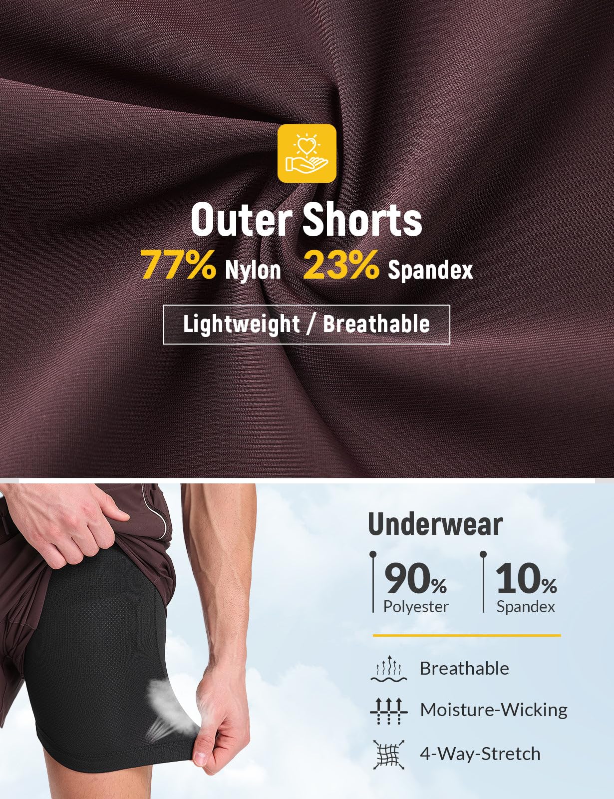 baleaf Pantalones de ciclismo para hombre, acolchados, 2 en 1, 2 en 1