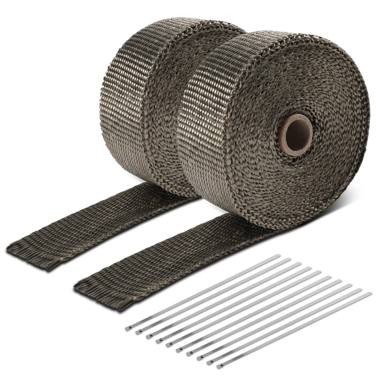 DNA MOTORING 2" x 30' Exhaust Header Wrap Heat Wrap for exhaust pipes, Exhaust Tape Pipe Heat Tape for Motorcycle Fiberglass Heat Shield Tape with 10pcs Stainless Tiese, 2 Roll, WRAP-30-ZIP-TT-2P