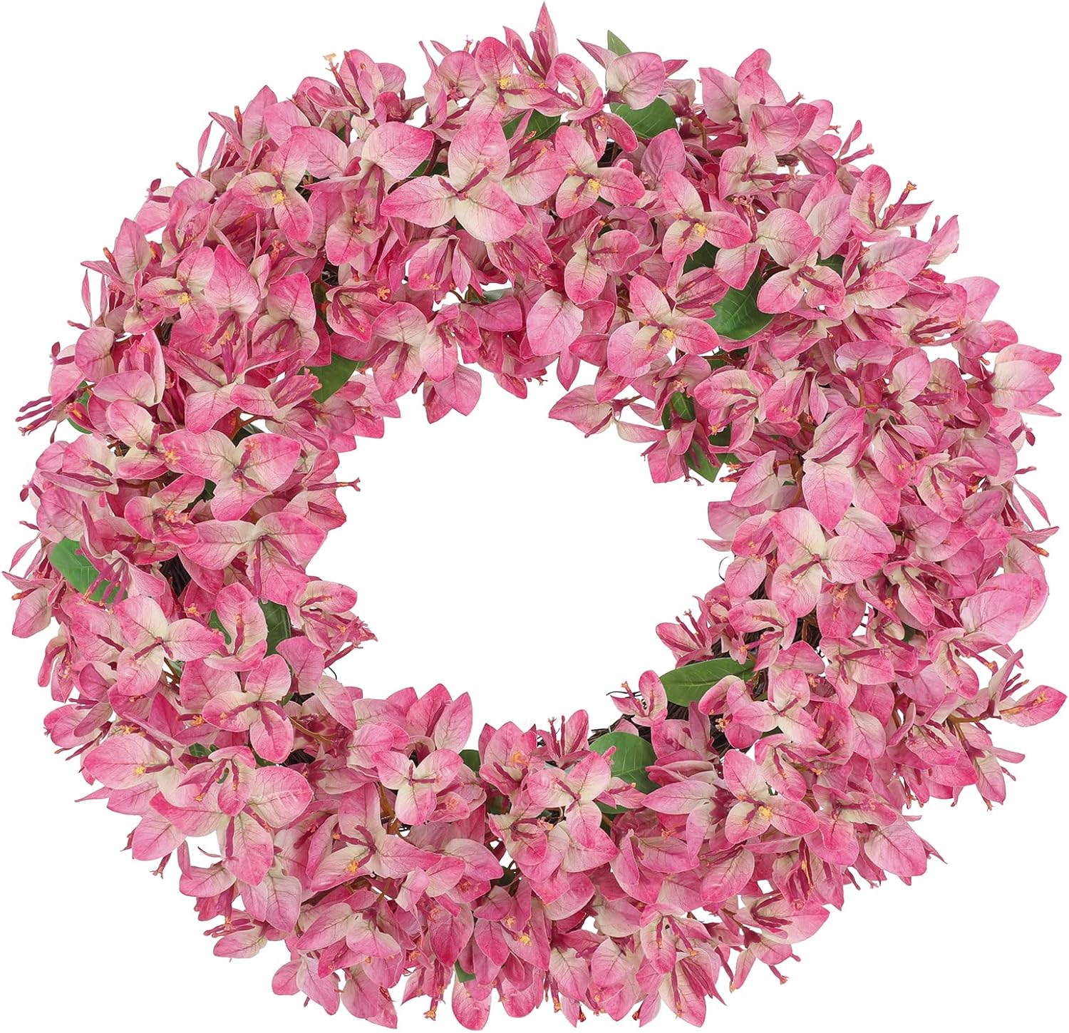 Briful Artificial Bougainvillea Wreath for Front Door, 16in Realistic Faux Floral Wreath Summer Spring Wreath for Wall Window Mantle Outdoor Porch Decor