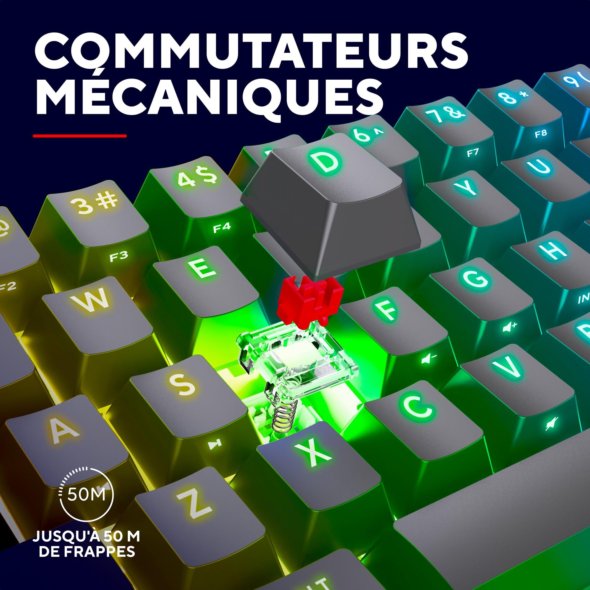 GXTrust Revyn 60% Clavier Mécanique sans Fil AZERTY Français, Noir/Gris | Triple Mode 2.4GHz/BT/Filaire, Éclairage RGB, Batterie 50 Heures, Compact Mini Clavier Gamer 60 Pourcent Programmable PC