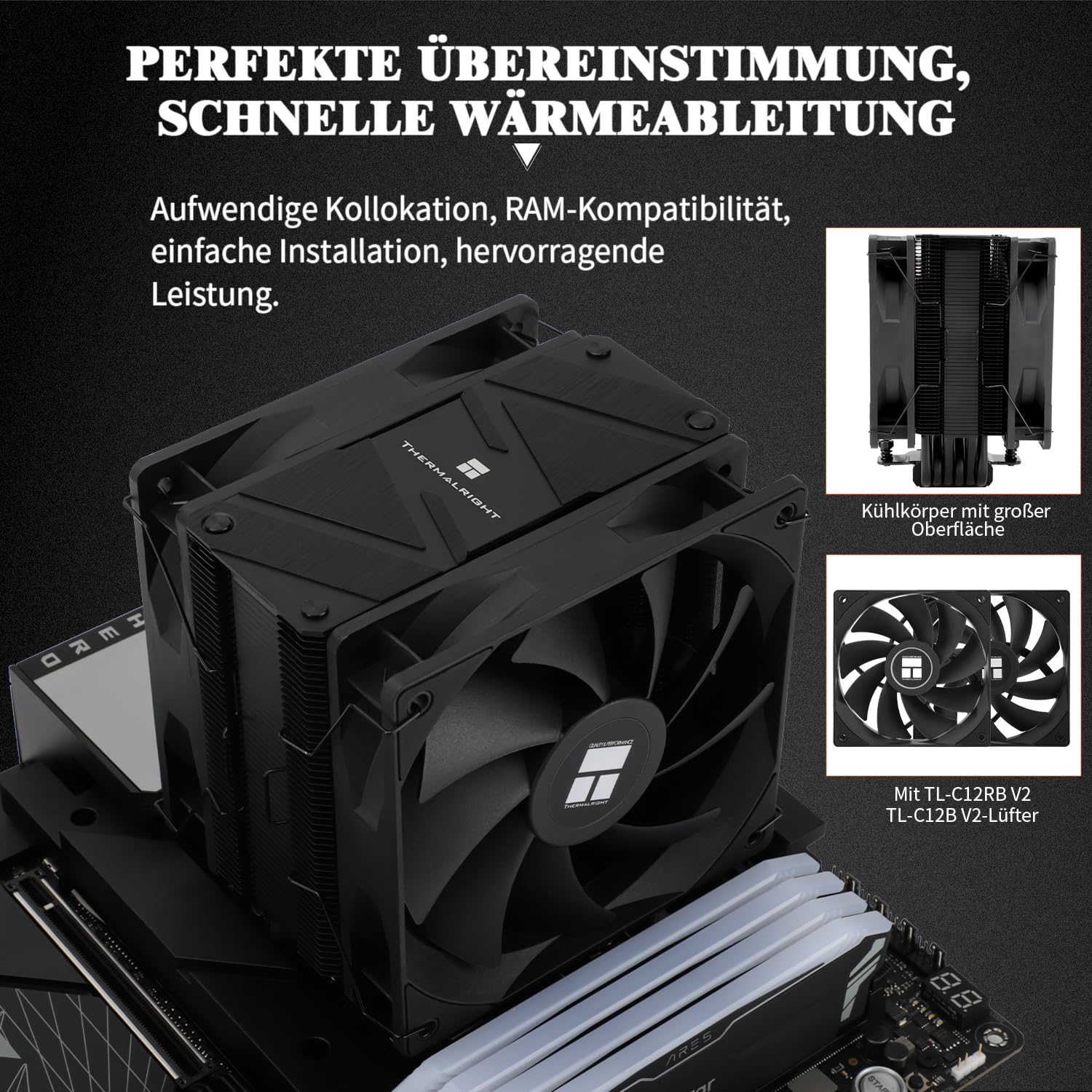 Thermalright Burst Assassin 120 EVO DARK Raffreddatore d'aria per CPU, parte superiore spazzolata, 6 tubi di calore con PWM Quiet Fan per AM4 AM5/Intel 1851/1700/1150/1151/1200 (BA120 EVO DARK)