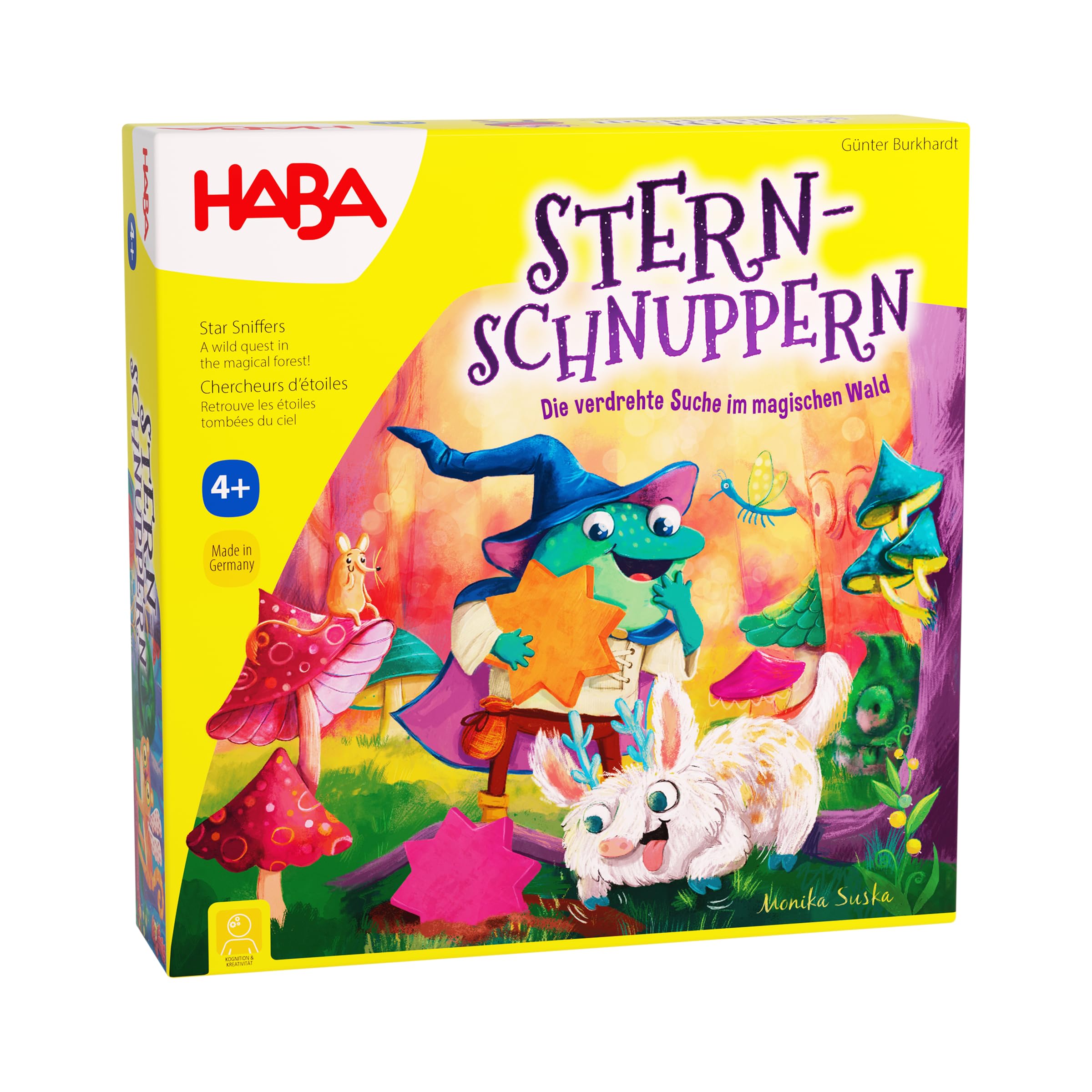HABA Kinderspiel Sternschnuppern – Sammelspiel mit Drehmechanismus, 48 Bunte Holzsterne, 2 Spielvarianten (Einsteiger & Fortgeschrittene), für Kinder ab 4 Jahren – 1307119001