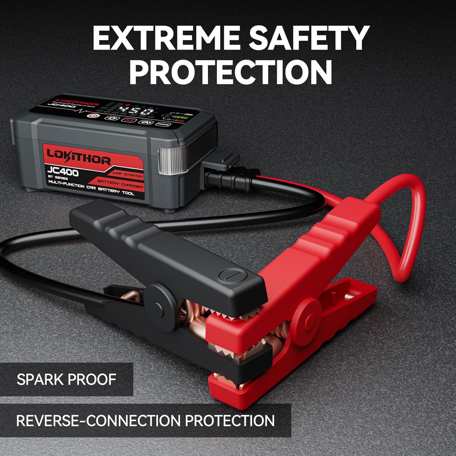 LOKITHOR JC400 9-in-1 Battery Charger and Jump Starter, 2500A 12V Portable Jump Box for Car Upto 8.5L Gas/6.5L Diesel, 750mA/1A/2A, 6V/12V Automotive Battery Maintainer, Trickle Charger and Desulfator - Image 7