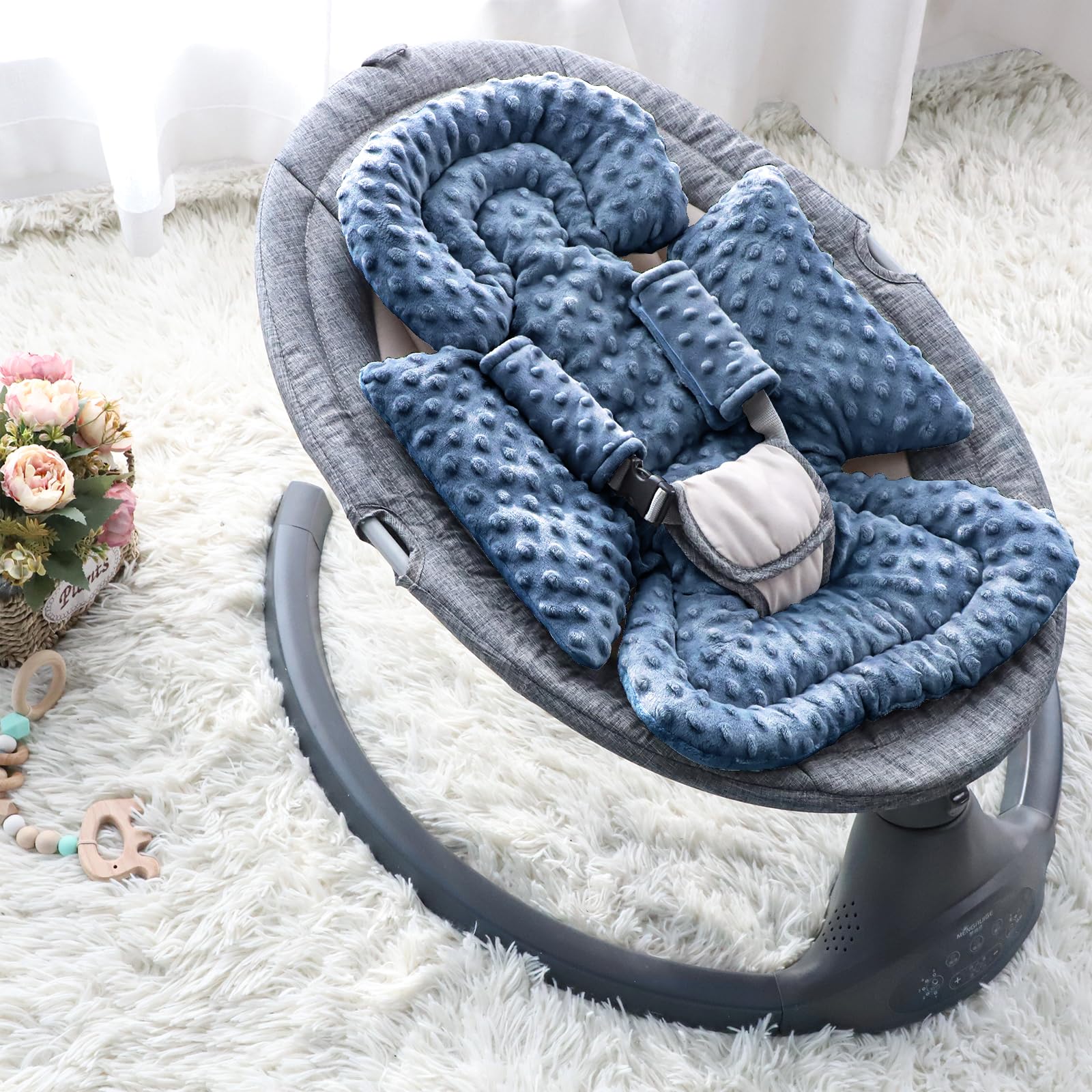 Inserto de asiento de coche para niño y niña, inserto de asiento de automóvil 3 en 1 para recién nacido con almohadillas de correa, soporte de cabeza de asiento de coche para cochecitos de