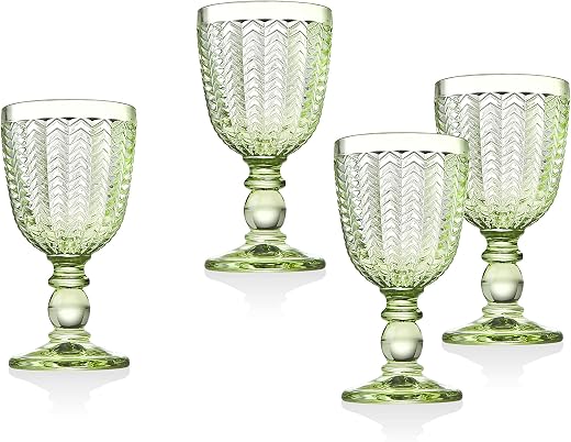 Godinger Green Glass Goblets, Set of 4