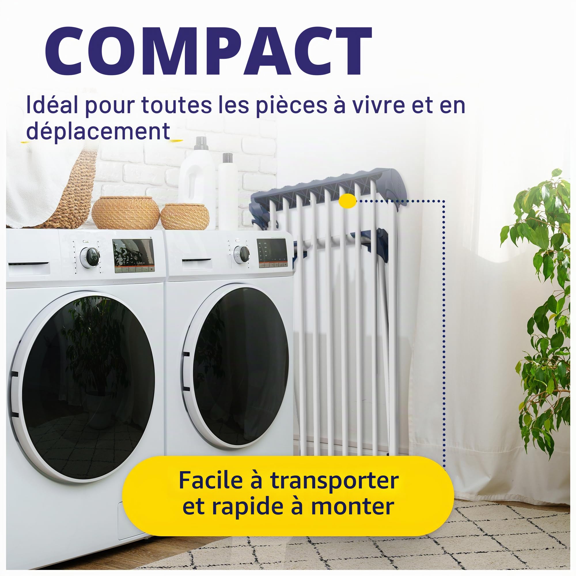 CasaSi® EasyFlex – Étendoir à linge extensible 20 m – extensible et peu encombrant – Étendoir à linge noir en acier allié pour vêtements et serviettes