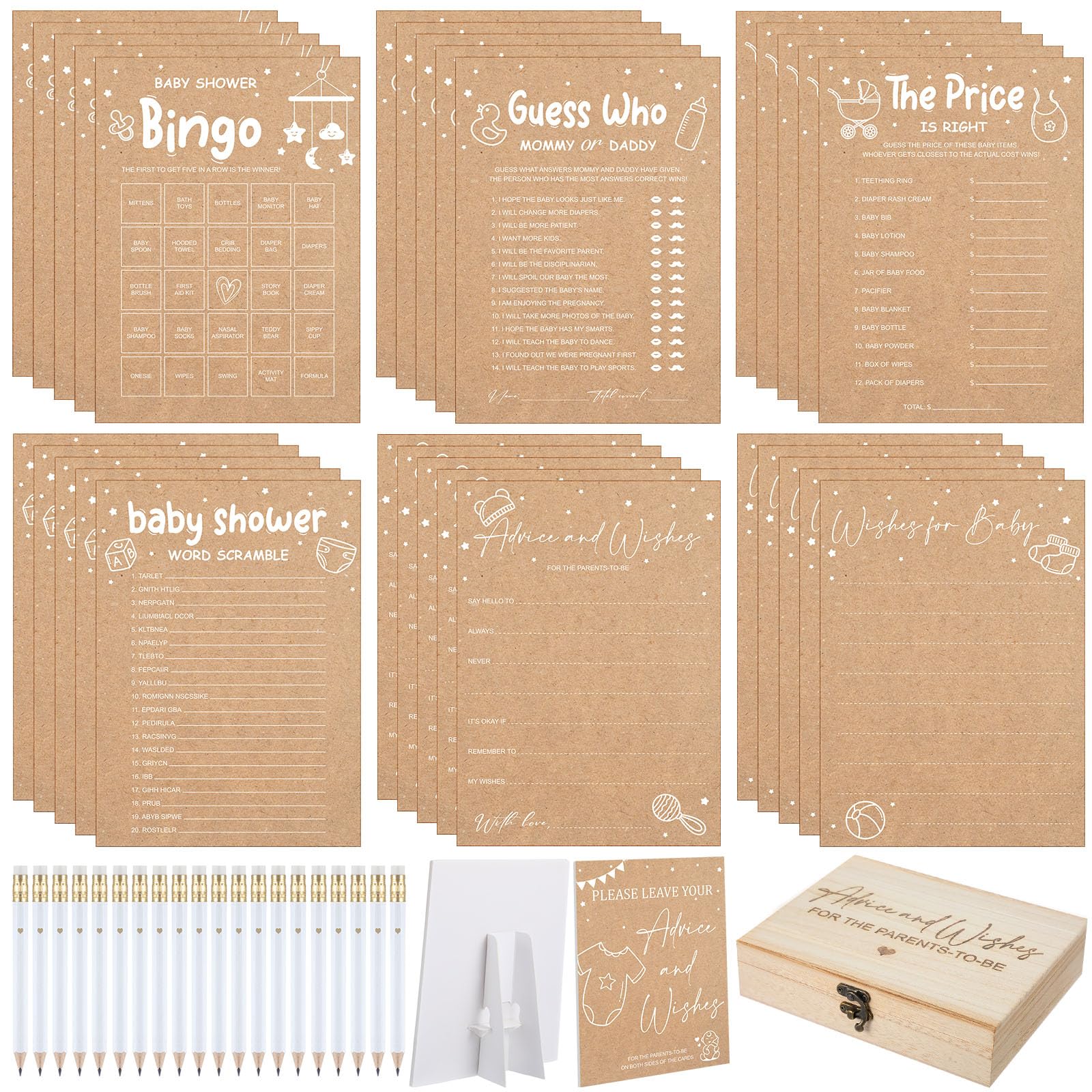 Silipull 173 Pcs Baby Shower Advice Cards For Parents To Be, Advice and Wishes Cards Box for New Parents Fun Baby Shower Decorations Game Ideas with