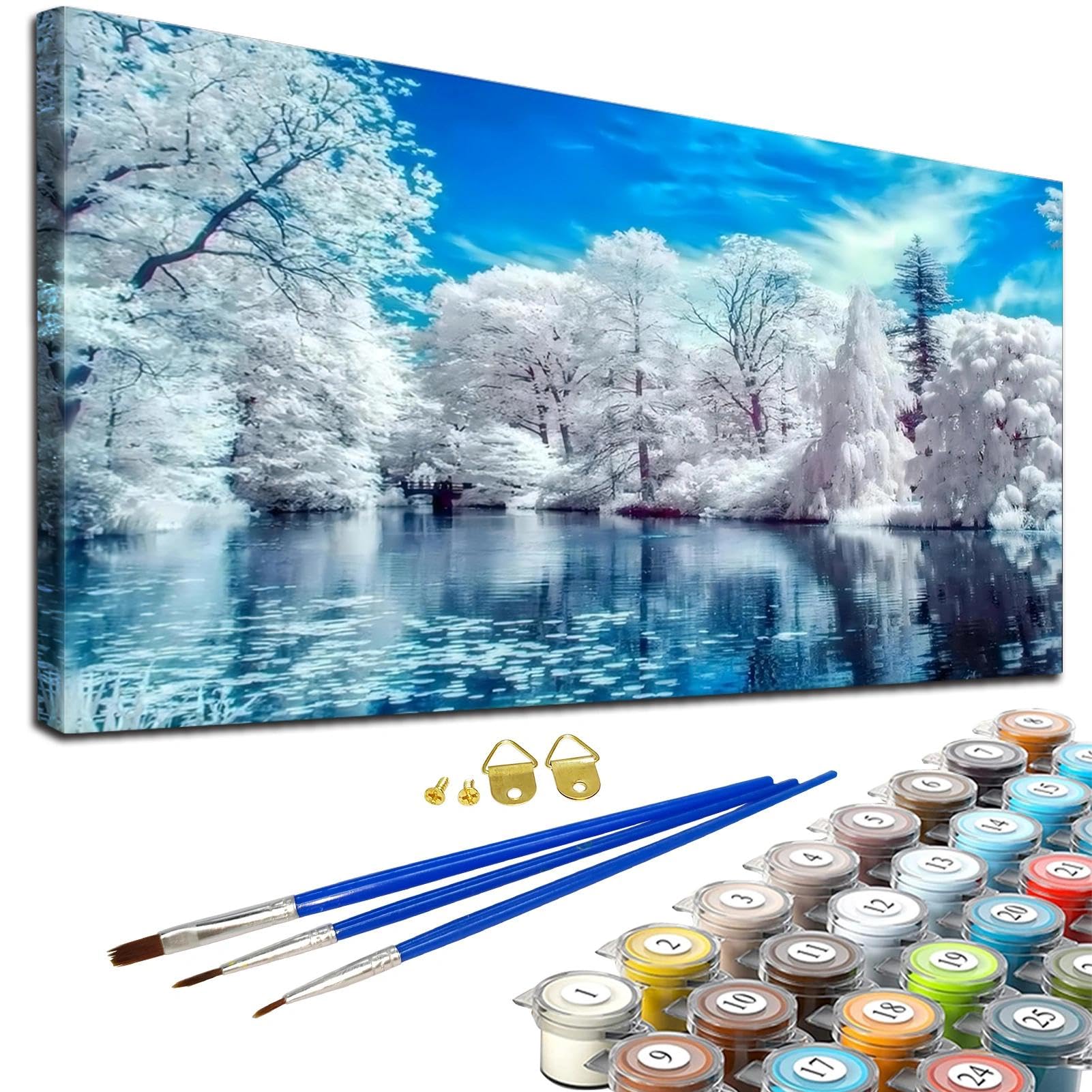 JATOK Large Paint by Numbers Adults Kit, Landscape Painting on Colored Scroll Canvas for Beginners, Easy DIY Acrylic Oil Pigment Drawing Paintwork for Home Wall Decor, 40x70cm/15.7x27.5in (No Frame)