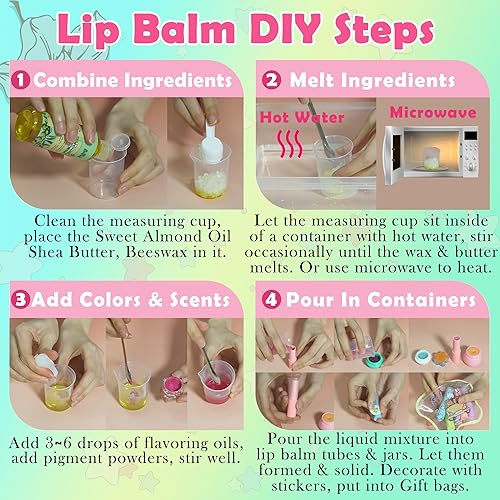 Miniatura 7 de Kit de bricolaje de bálsamo labial, juego de brillo de labios para hacer tus propios lápices labiales con cera de abejas natural, aceite de