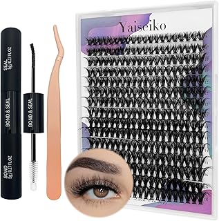 Lash Extension Kit 300 Pcs Lash Clusters DIY Individual Lashes Eyelash Extension Kit D Curl Volume Cluster Lashes Wispy with Long Lasting Lash Bond and Seal and Lash Tweezers for Eyelash Extensions(Kit-50D, D-8-16MM)
