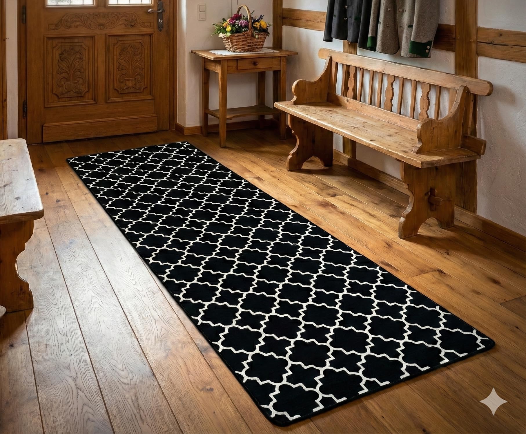 Läufer Teppich, Küchenteppich, Waschbar Küchen läufer, Moderne geometrische rutschfest Flur Teppich Läufer schwarz weiß (schwarz, 100 x 300 cm)