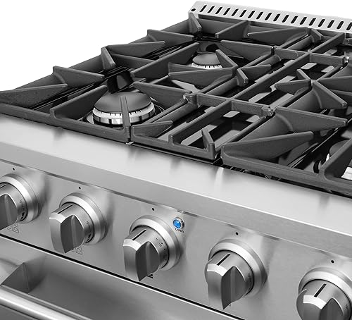 Miniatura 5 de Estufa de Gas con Superficie de Cocción de 4 Quemadores Independiente con Horno de Convección de Porcelana y Función de Asado, Rejillas Continuas