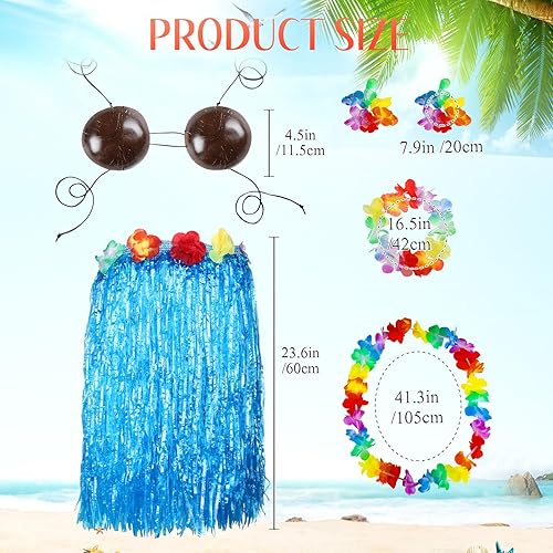 Miniatura 2 de Tigeen 6 Pcs Coconut Bra Hawaiian Grass Hula Skirt Costume Set Dance Leis Outfit for Women Luau Party Supplies, 23.6 Inch