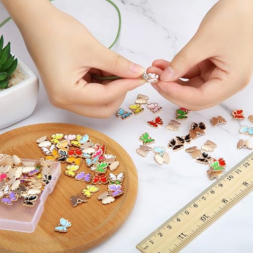 Miniatura 6 de Hicarer 100 Pieces Colorful Butterfly Charms for Jewelry Making Alloy Pendant Jewelry Butterfly Charm for Necklaces Bracelets Earrings DIY Supplies