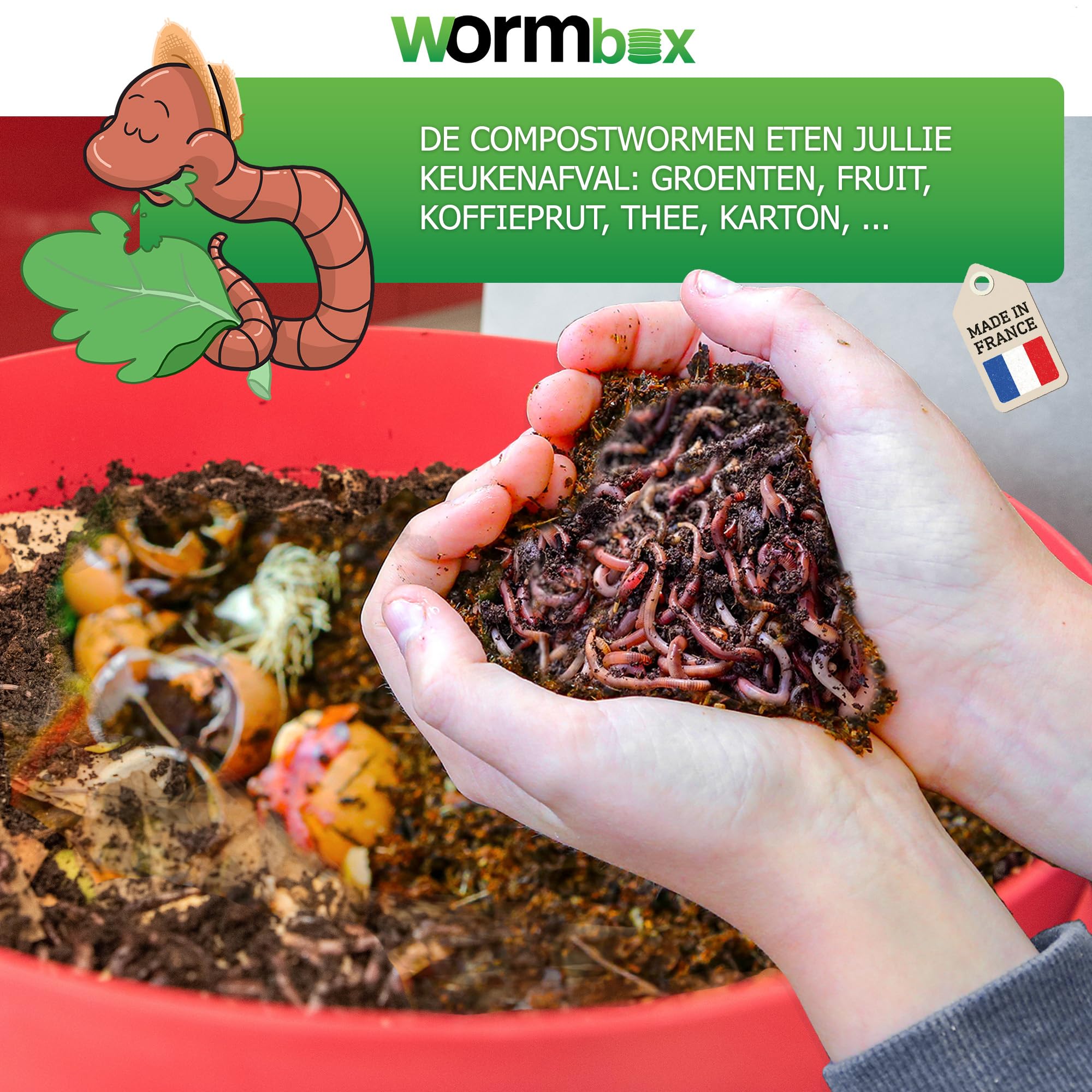 WORMbox | Wurmkomposter Wurmfarm Wurmkiste mit 4 Schalen Grün + 1kg Kompostwürmer / 2000 STK + 1 Coco + 1 Coco | 64 Liter | Regenwurmkomposter, Kompostwürmer produzieren Wurmhumus