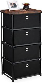 Relaxdays Chest of Drawers 4 Fabric Boxes Metal, Wood Look 85 x 43 x 33 cm Living Room Hallway Side Dresser Black/Brown