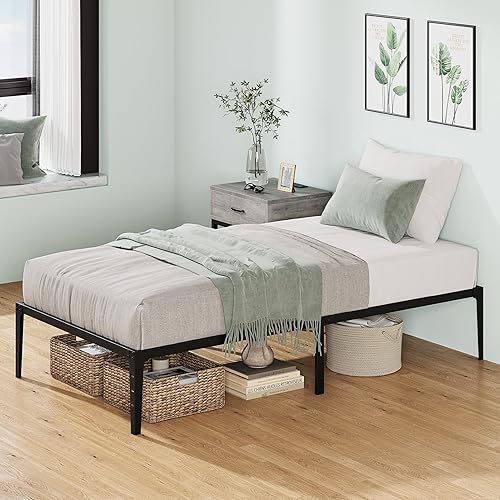 Miniatura 2 de GAOMON Base de cama individual de 14 pulgadas, plataforma de metal resistente, listones de acero resistente, no necesita somier, fácil montaje, sin