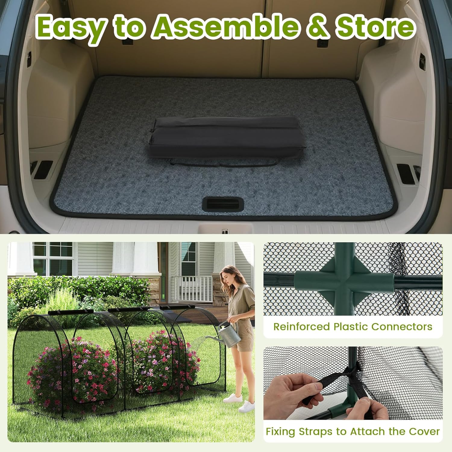 Giantex 108” x 48” x 47” Tunnel Crop Cage, Large Portable Plant Protection Tent w/ 3 Roll-up Zippered Doors & Carrying Bag, Raised Garden Bed Netting Cover for Vegetables, Fruits, Flowers