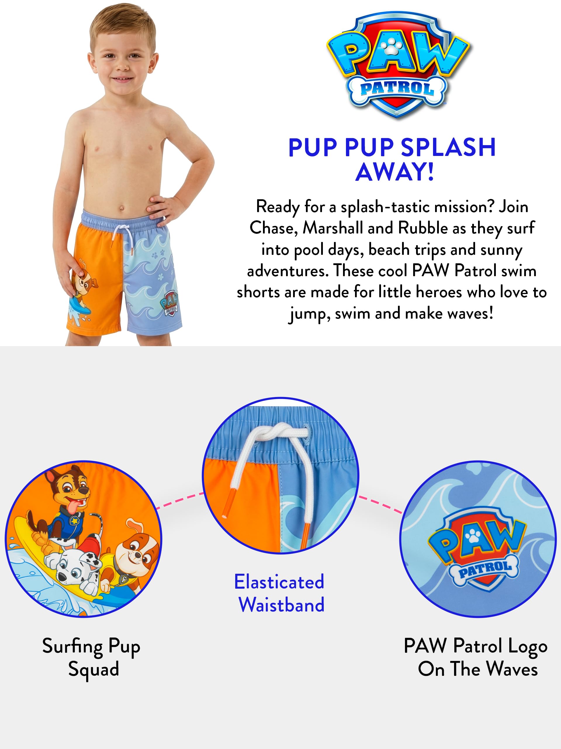 Paw Patrol Costume da Bagno Ragazzo, Chase Marshall e Rubble Pantaloncini da Bagno per Piscina, Mare ed Estate