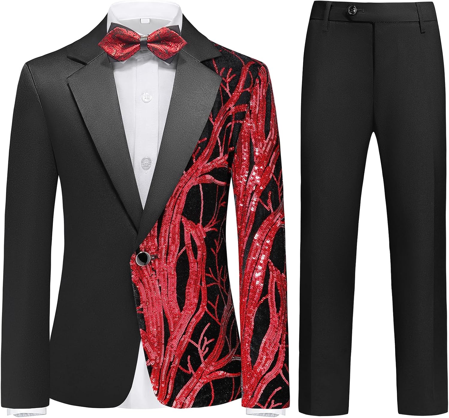 Boy Formal Tuxedo Suit Set Kid Dress Outfit 2 Piece Jacket Black Pants