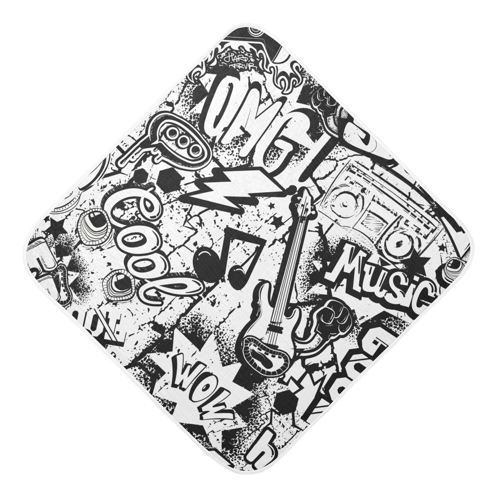 Ttgoth Men's A Black Street Graffiti Muslin Hooded Baby Towel Ultr Soft Nd Bsorbent Bath Towel For Boy Girl Cotton Baby Bathrobe Blanket For Newborn Infant Toddler, 76X76 Cm