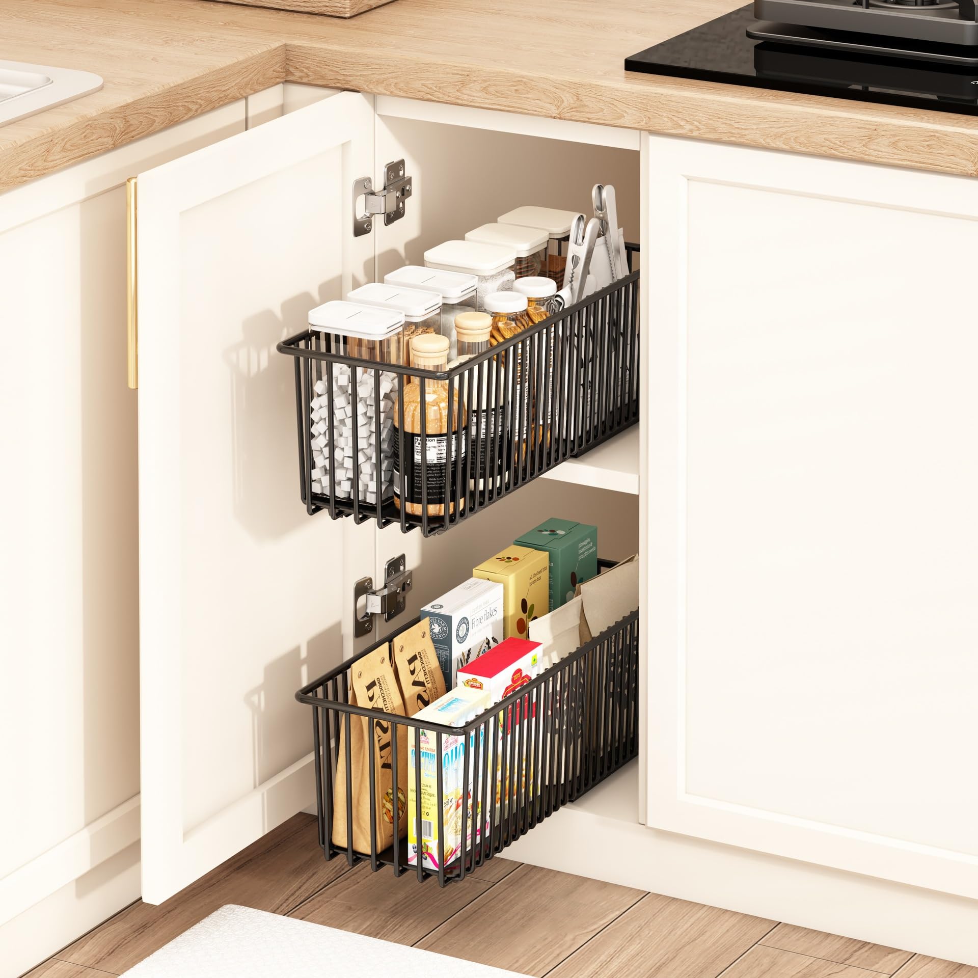 2 StüCk Teleskopschublade, KüChenschublade Regal Ausziehbare KüHlschrank Schublade KüChe Schrankauszug, Teleskop Schubladen SpüLschrank Organizer für SchräNke,15.2 B x 41.2 T x 16.2 H Cm (Schwarz)