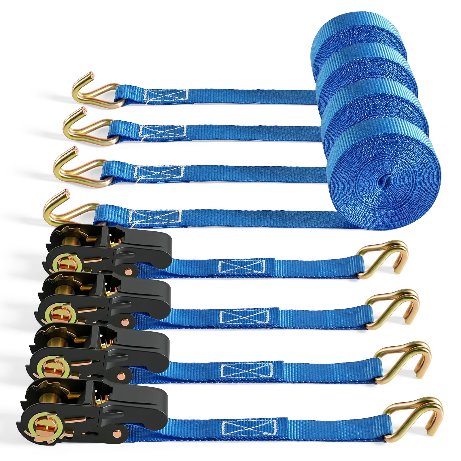 IAZZCO 6M Spanngurte mit Ratsche - 25MM Spanngurt mit J Haken TÜV/GS Zertifiziert mit Ratschengurte mit Nockenschnalle für Motorräder, Auto, Anhänger, Haushalt (Blau/4 Stück)