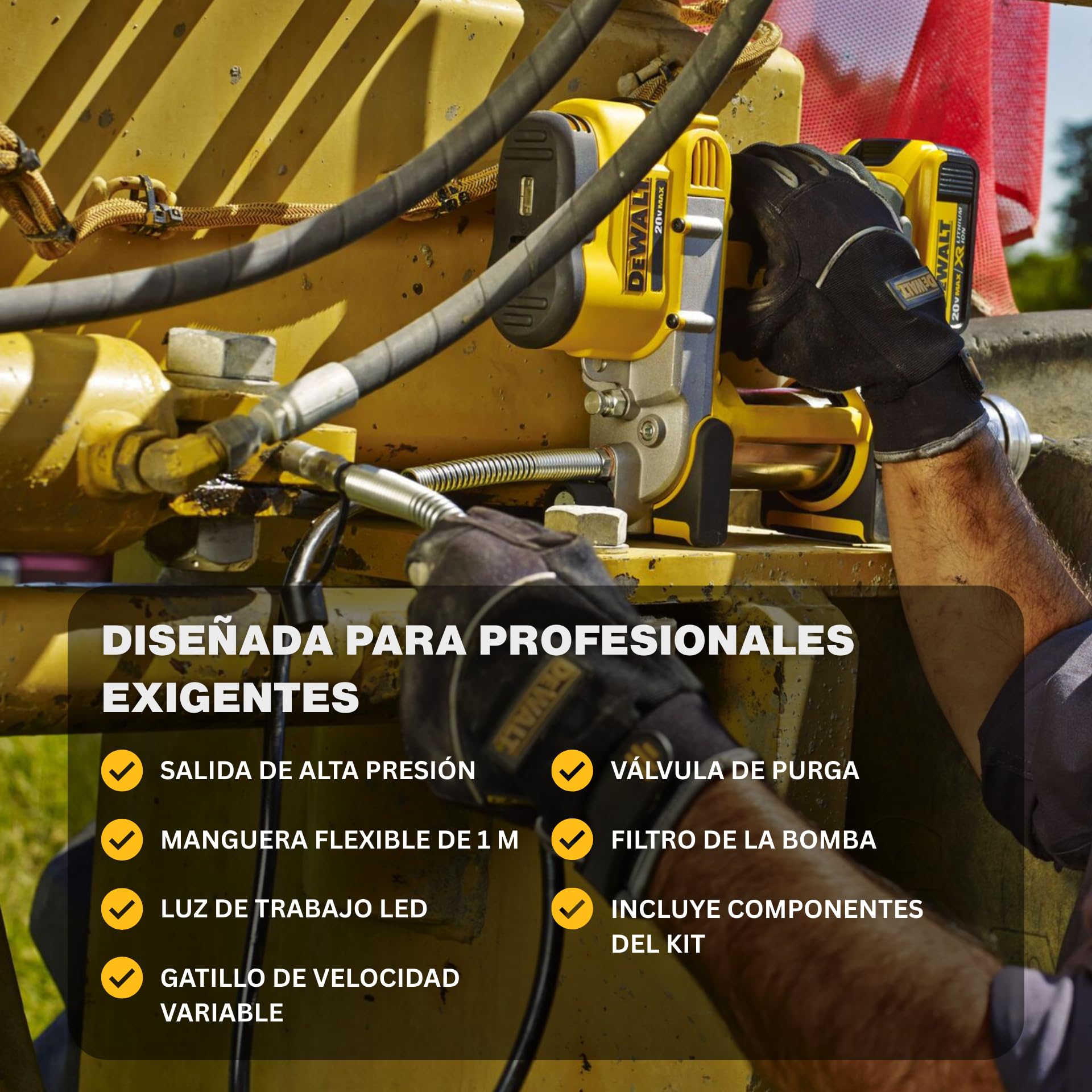 DEWALT DCGG571M1-QW - Pistola Engrasadora a Batería XR 18V 4Ah Li-Ion, Inalámbrica, Batería Incluida, Cargador Multivoltaje, Correa para el Hombro y Maletín TSTAK