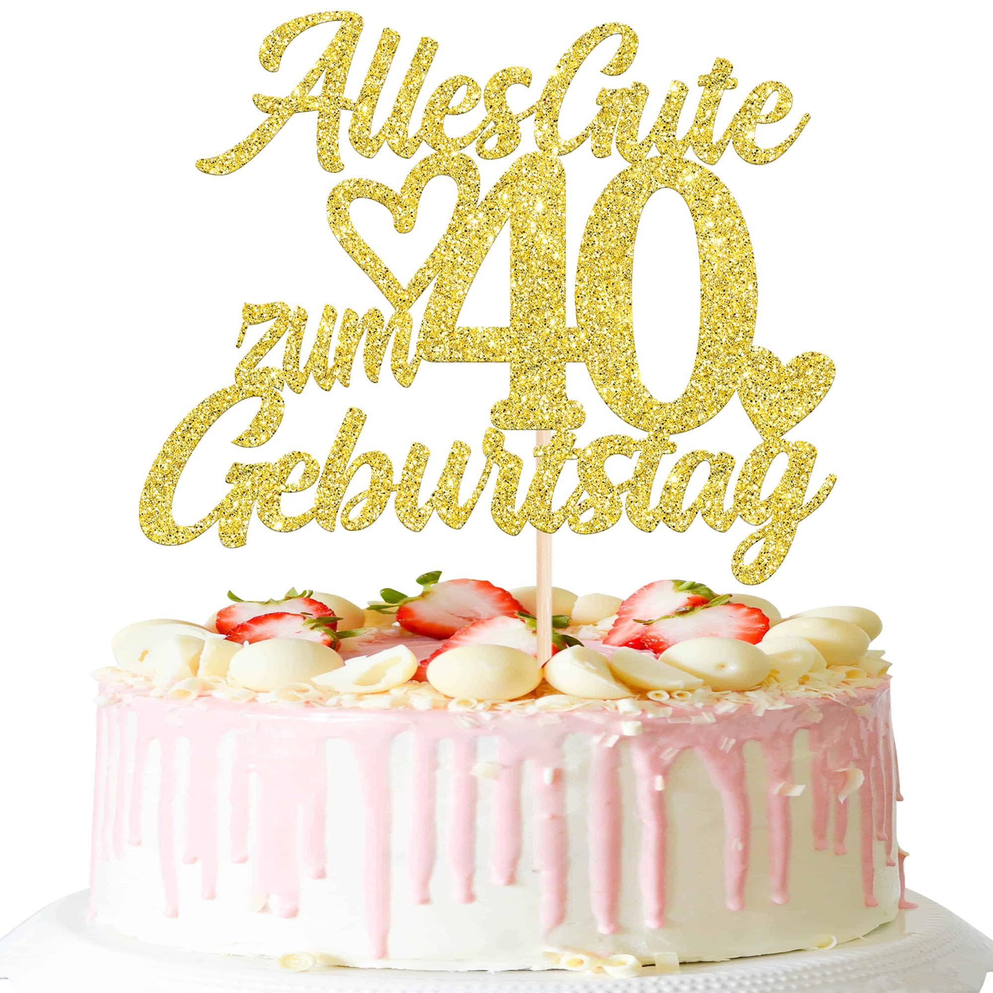 1 Stück Glitzer Alles Gute zum 40 Geburtstag Tortendeko Happy Birthday Cake Topper 40th Geburtstag Kuchen Deko für 40th Jahrestag Party Kuchen Dekoration Gold