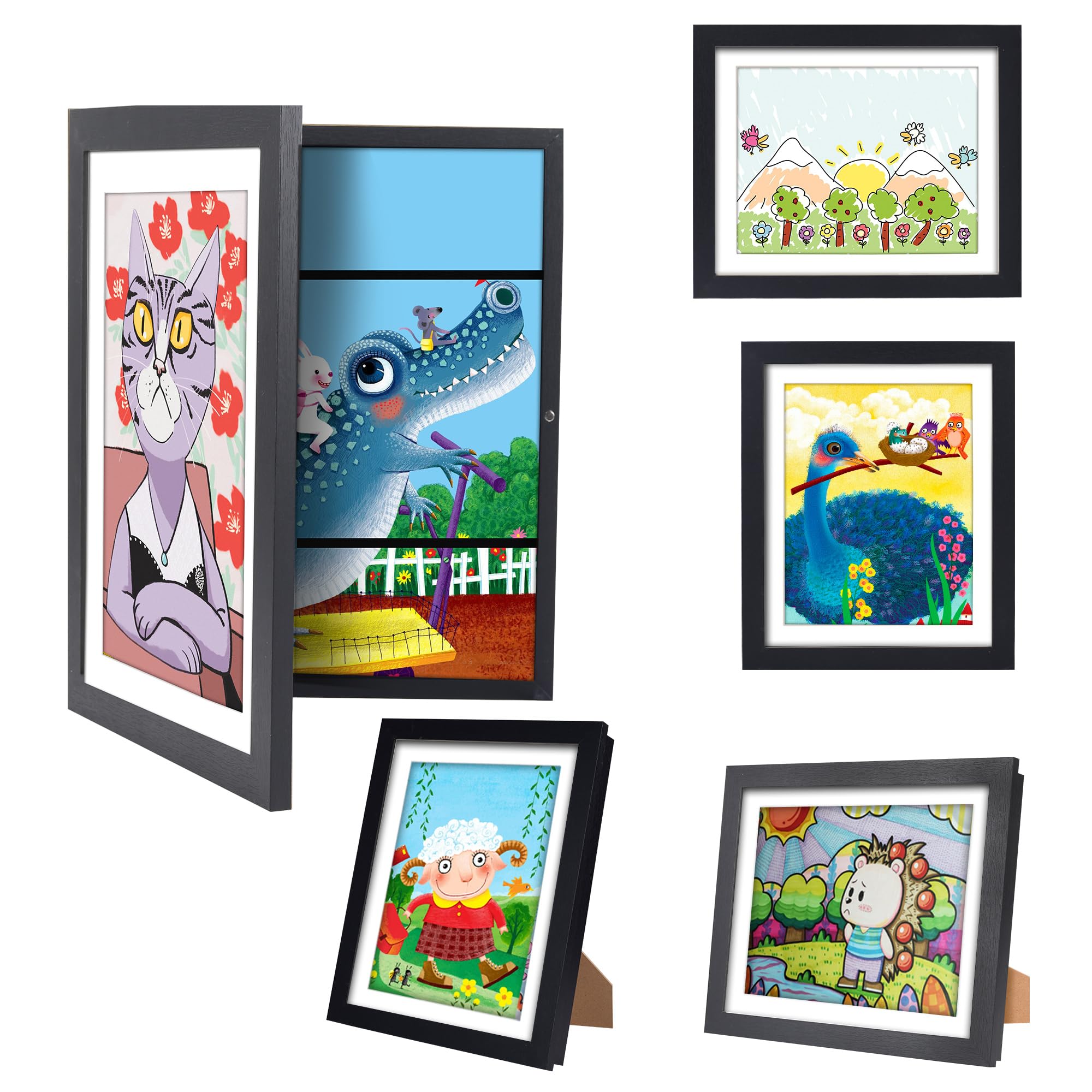 Bilderrahmen Kinderzeichnungen, 2 Stück A4 Befüllba Kunstfotorahmen Kinder,25,4 x 32,8 cm,Frontöffnung Kunstwerke, Ideal für, Kunstprojekte, Schule, Zuhause (holz)