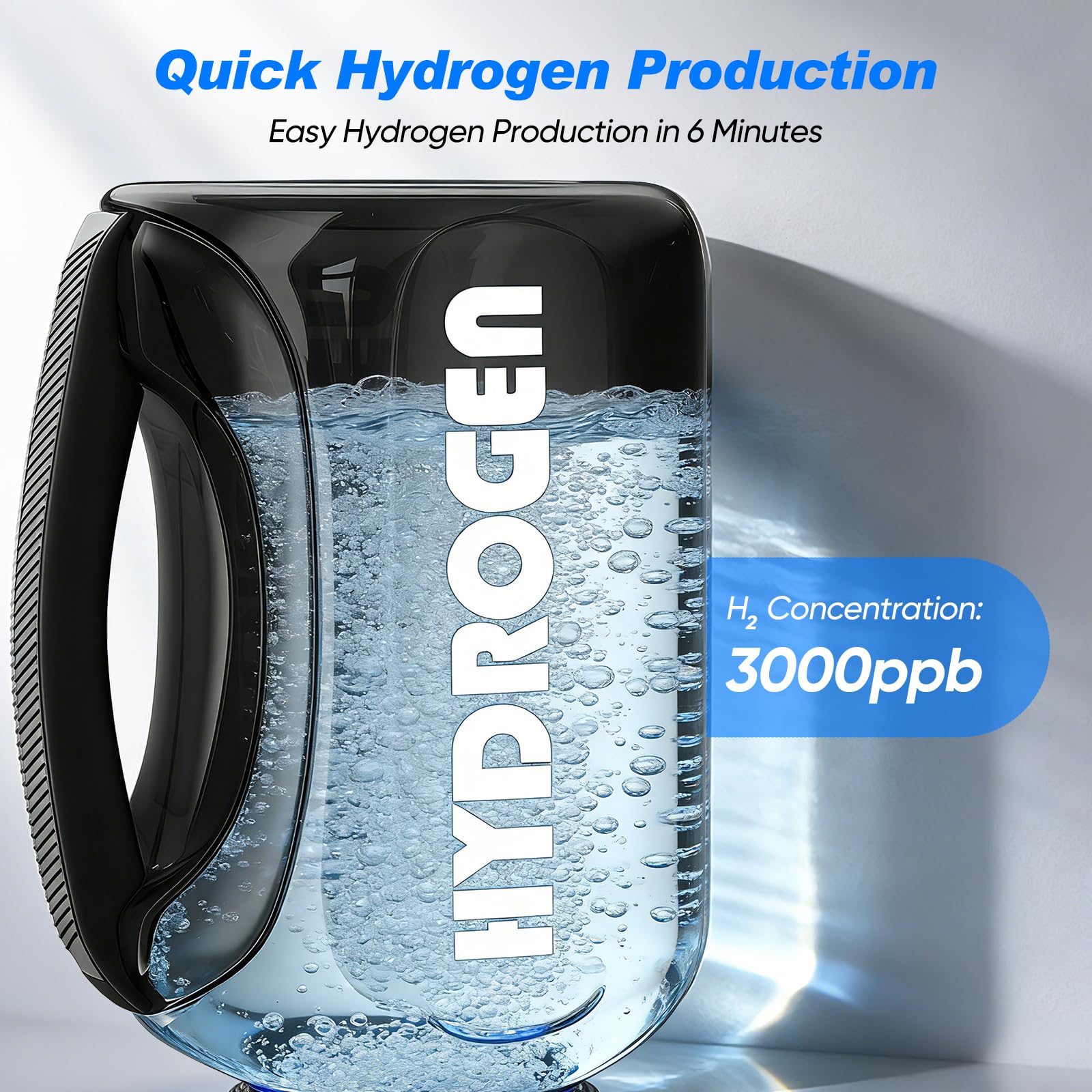 Bouteille d'eau hydrogène, générateur d'hydrogène 3000 PPB, électrolyse rapide à 6 minutes, portable Hydrogen Rich Water Maker avec technologie à 4 couches de membrane, sans BPA, 1200 ml pour