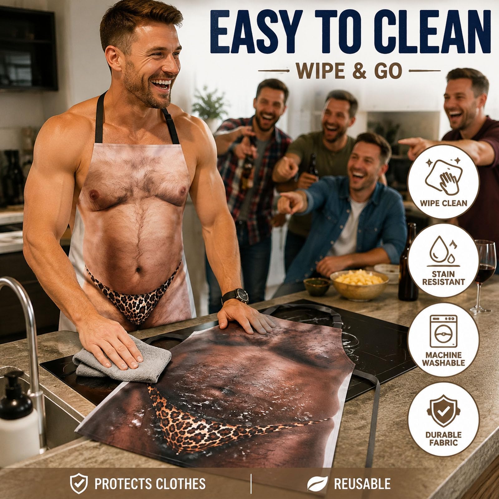 Delantal divertido de tanga de leopardo, delantal para barbacoa | Delantal de cocina con estampado realista de tanga y tirantes ajustables, regalo original y divertido para fiestas