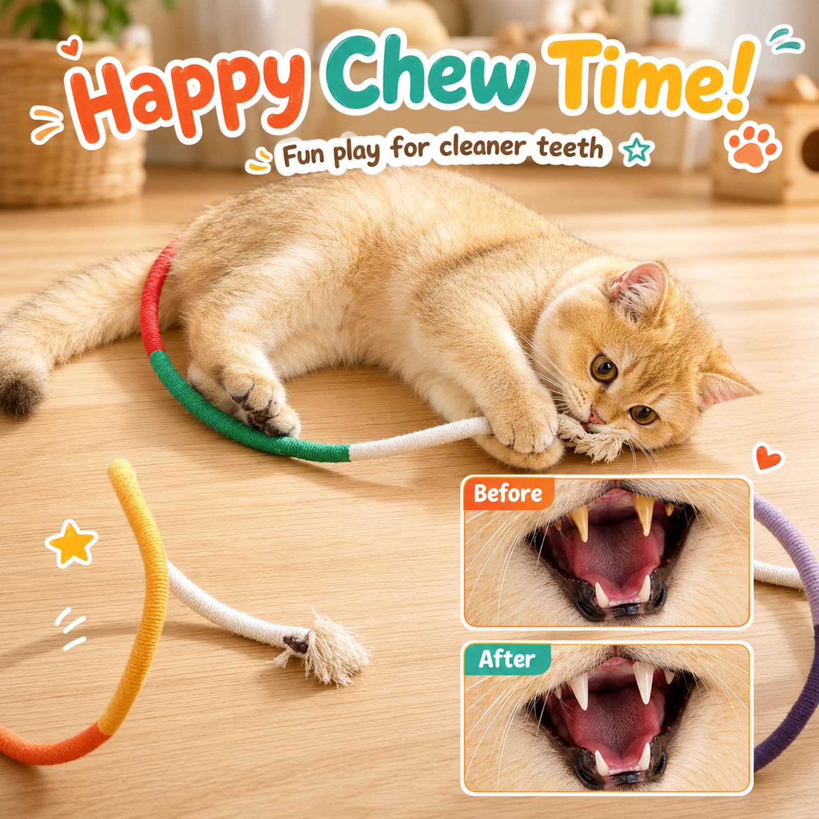 Jouet Chat, 3 Jouet Chat Corde et 4 Pièces Bâtonnets Herbe à Chat, Jouet de Dentition Chaton, Jouet a Macher Chat, pour Grincer des Dents Chats Intérieur Et Nettoyer Les Dents