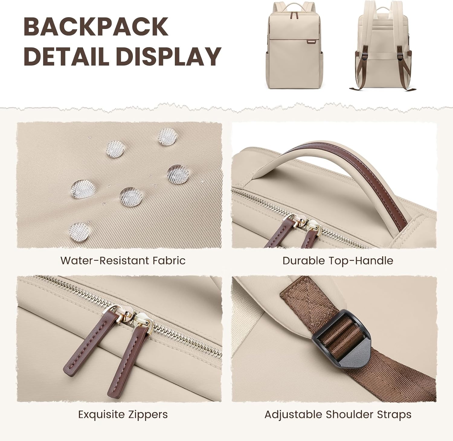 Laptop Backpack for Women, Work Business Traval Computer Backpacks with Laptop Compartment Waterproof Casual Daypack for Travel College,16Inch,Apricot - Image 5