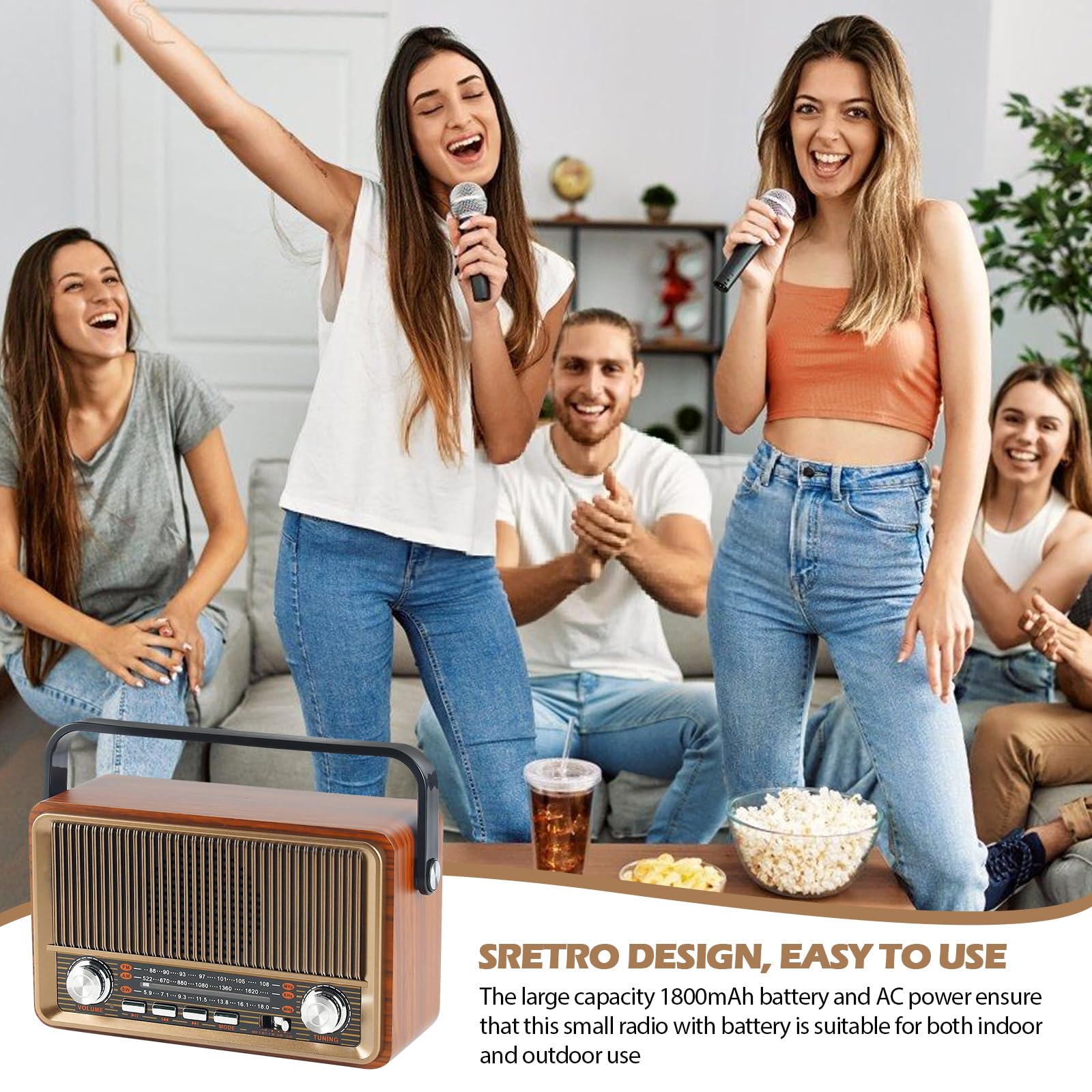 Retro Radio mit Bluetooth, Nostalgie Kofferradio Klein mit AM/FM/SW3, USB/TF/AUX, Wiederaufladbar, Küchenradio, Vintage Radio für Küche, Büro, Outdoor