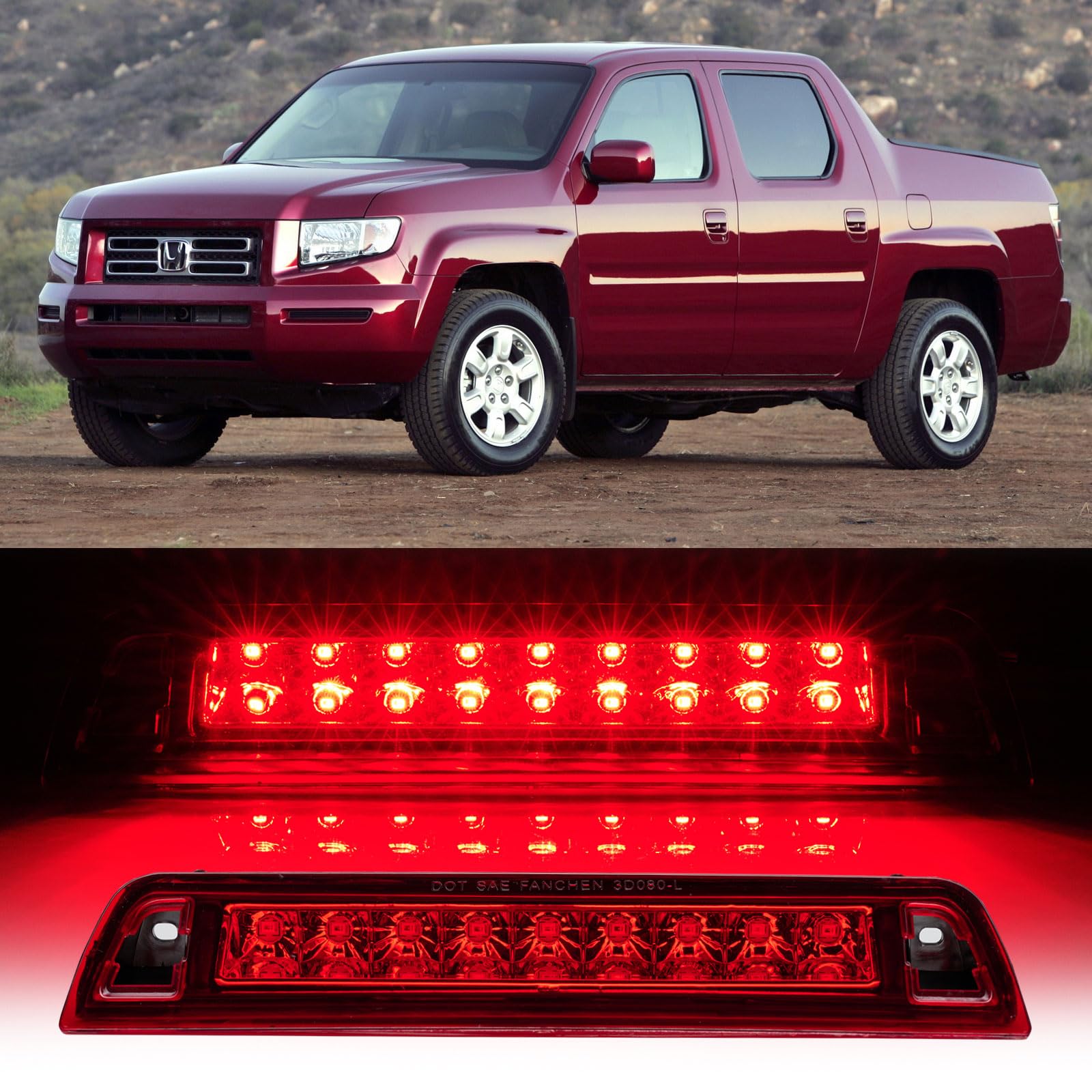 Third 3rd Brake Light LED for 2006-2014 Honda Ridgeline, High Mount Rear Brake Lights Assembly for 06-14 Ridgeline, Waterproof Center Cab Lamp Stop Light (RED)