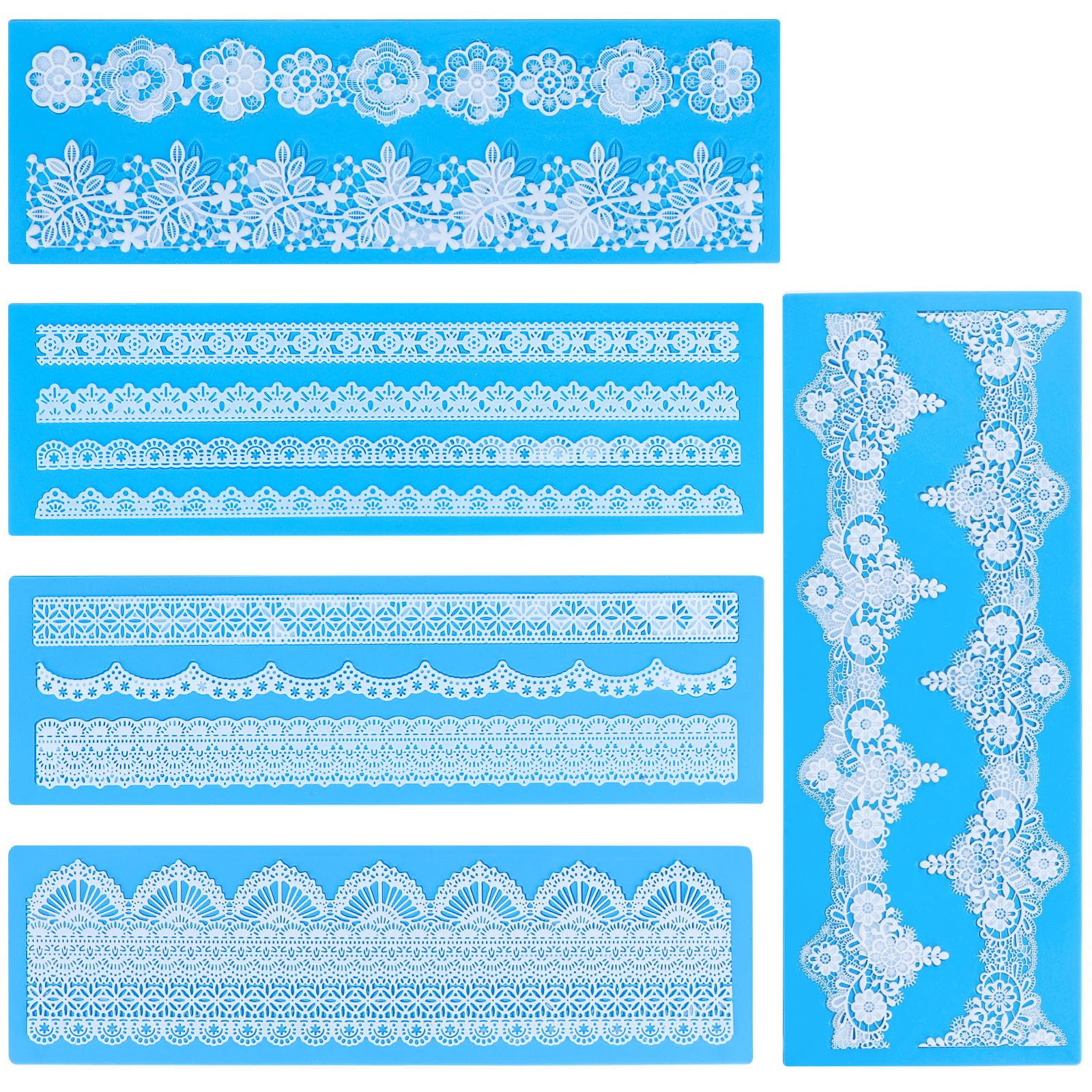Beasea Silikon-Spitzenformen, 5 Stück, Spitzen-Fondant-Formen aus Silikon für die Herstellung von Kuchendekorationsmatten, verschiedene Musterformen für Party, Hochzeit, Kuchendekoration, Basteln, DIY