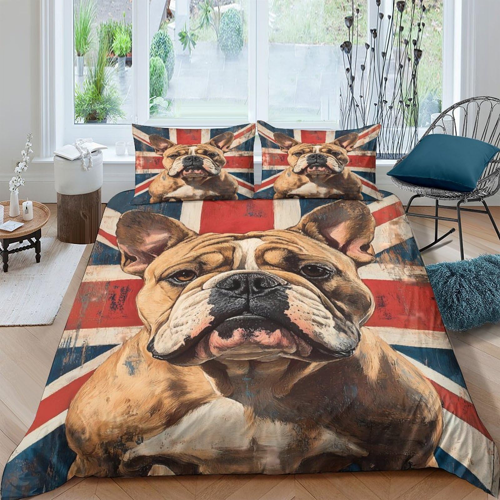 Ctjqhvkz Style-2 3D Printed British Bulldog Fitted Sheet Microfiber Retro Union Jack Bed Cover For Bedroom Dorm Mattress Protection Decor Single（135X200cm）