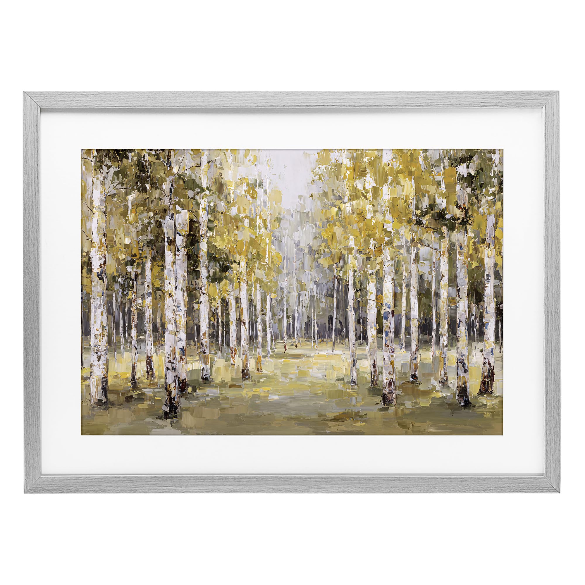 Stupell Industries Farmhouse Gray (Textured) 'Impressionist Birch Trees & Fall Leaves'| Framed Print Under Glass